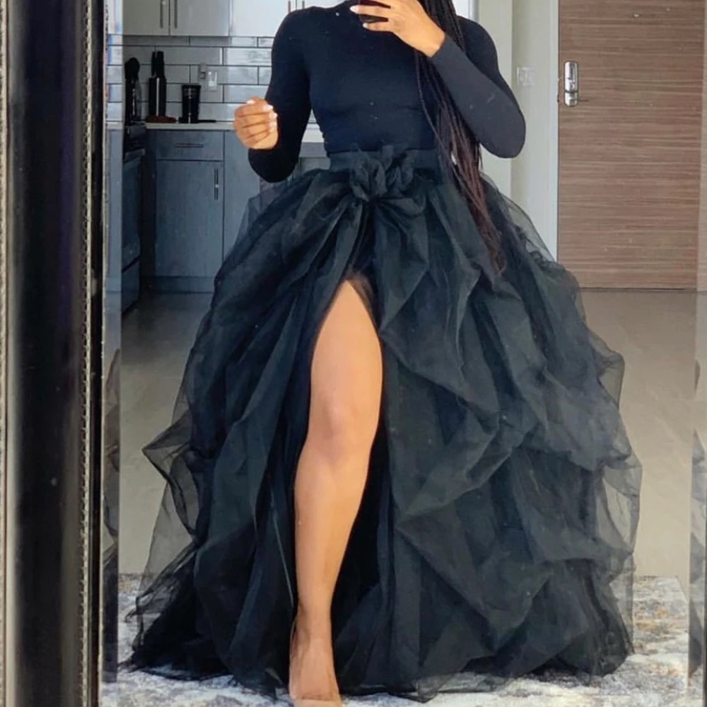 Black Tulle Split Skirt